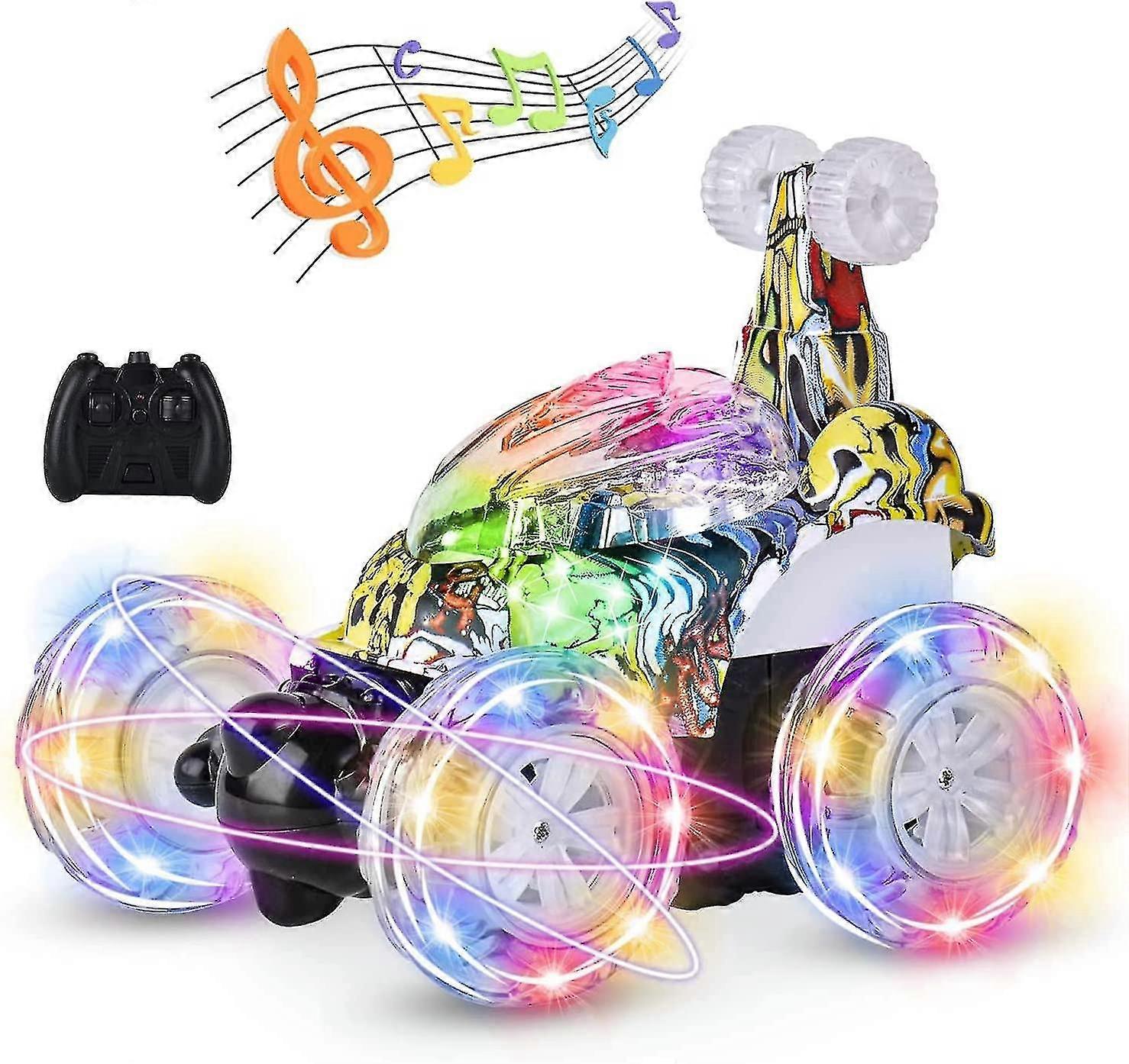 Remote control car, Can roll 360 degrees, With colored light and music switch, Rechargeable and durable
