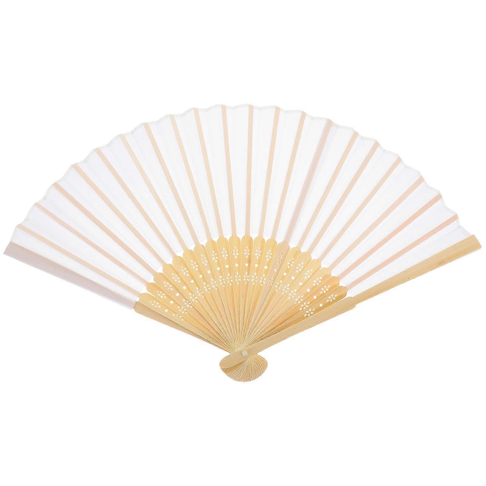 White Cloth Handheld Folding Fan for Cooling Use with Bamboo Frame Small Size Easy to Carry