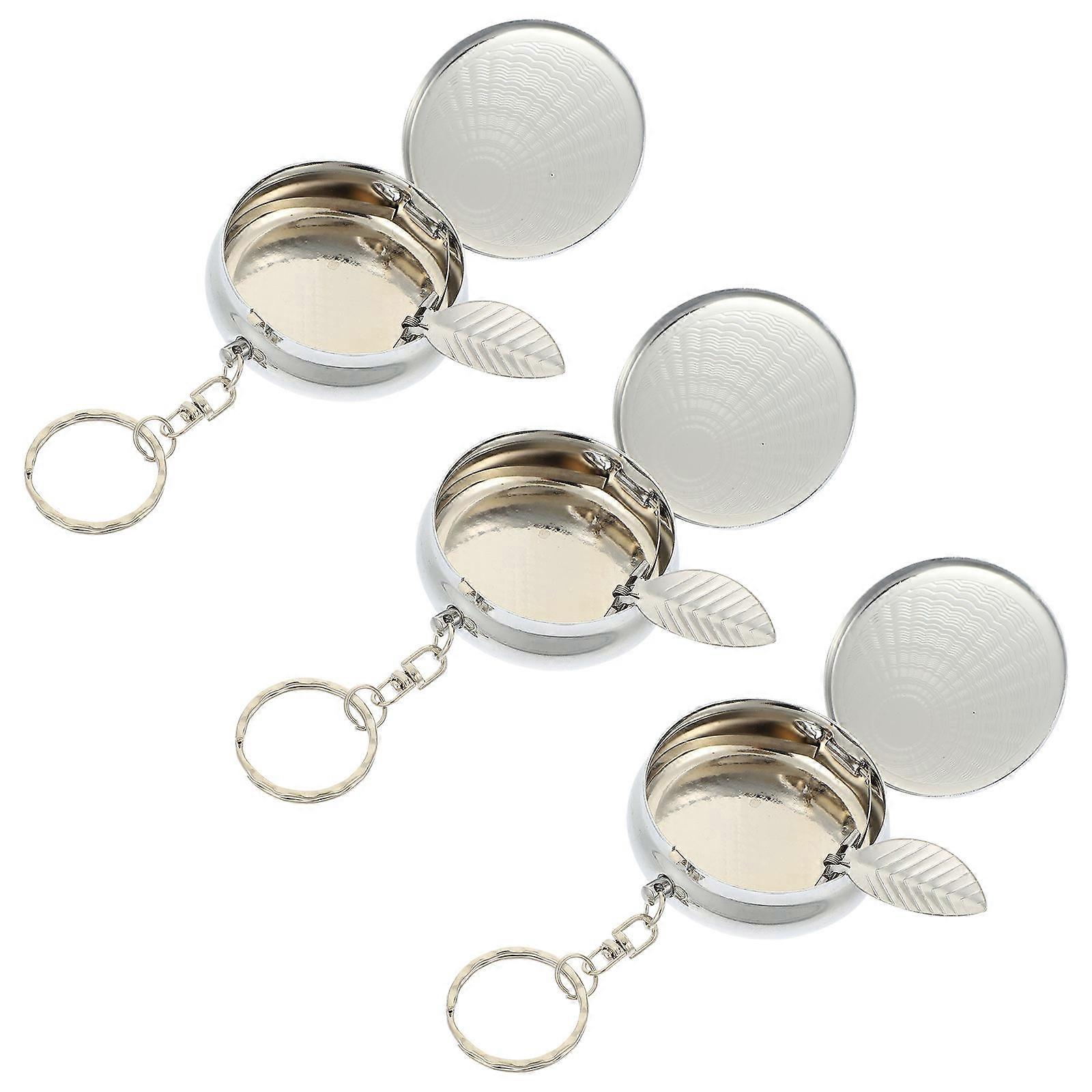 3pcs Creative Pocket Ashtray Keychains Multi Purpose Storage Cases Silver