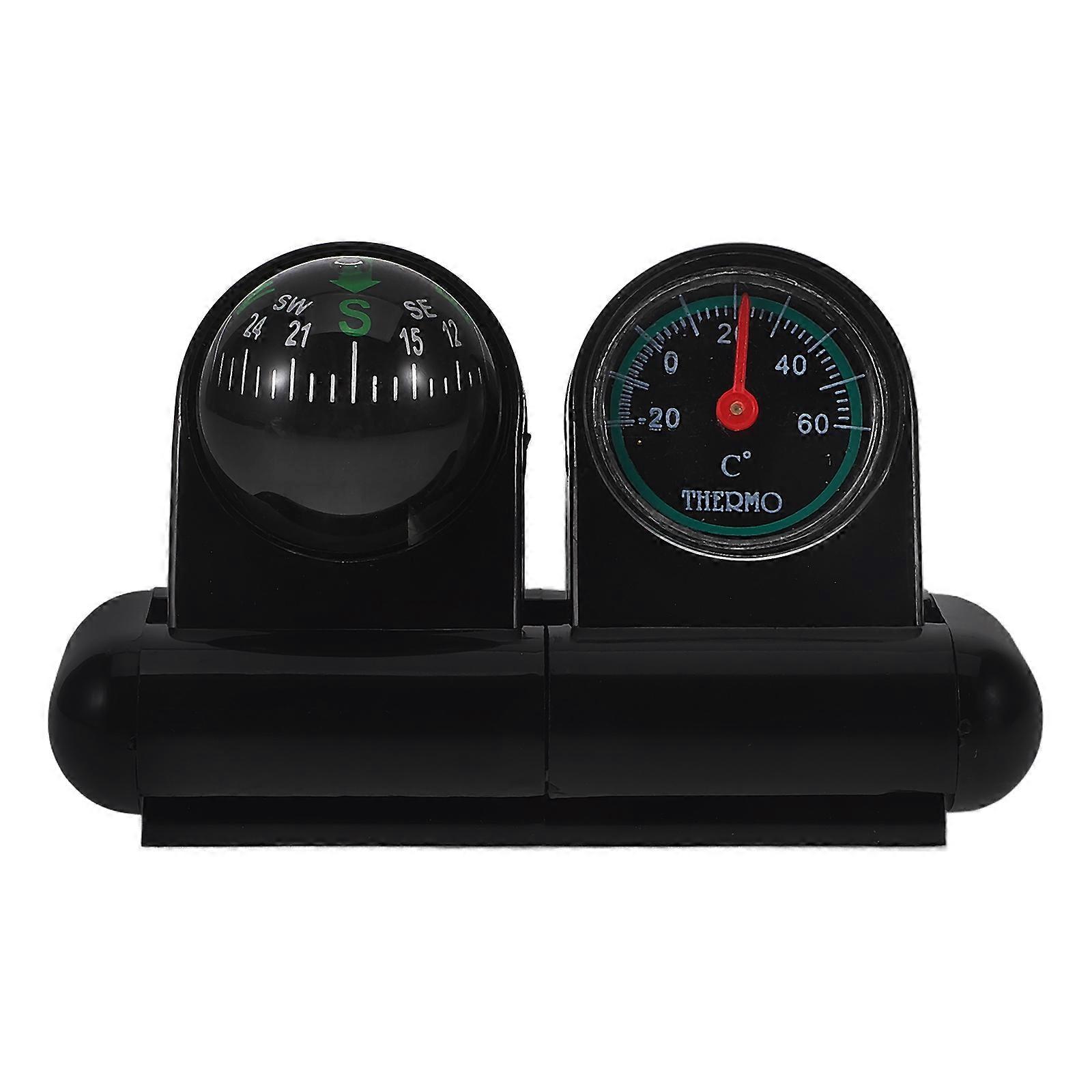 Black Multi-Functional Compass And Thermometer For Car Navigation Dashboard Mounting High Accuracy 1Set