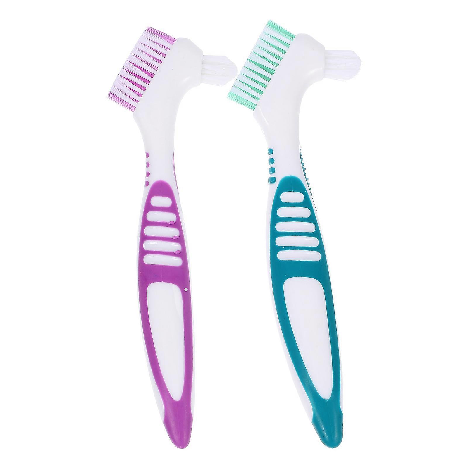 Denture Cleaning Brush Double Sided Toothbrush for Braces Non Deform PP Nylon Bristles Slip Resistant Handle for Gum and False Teeth Care