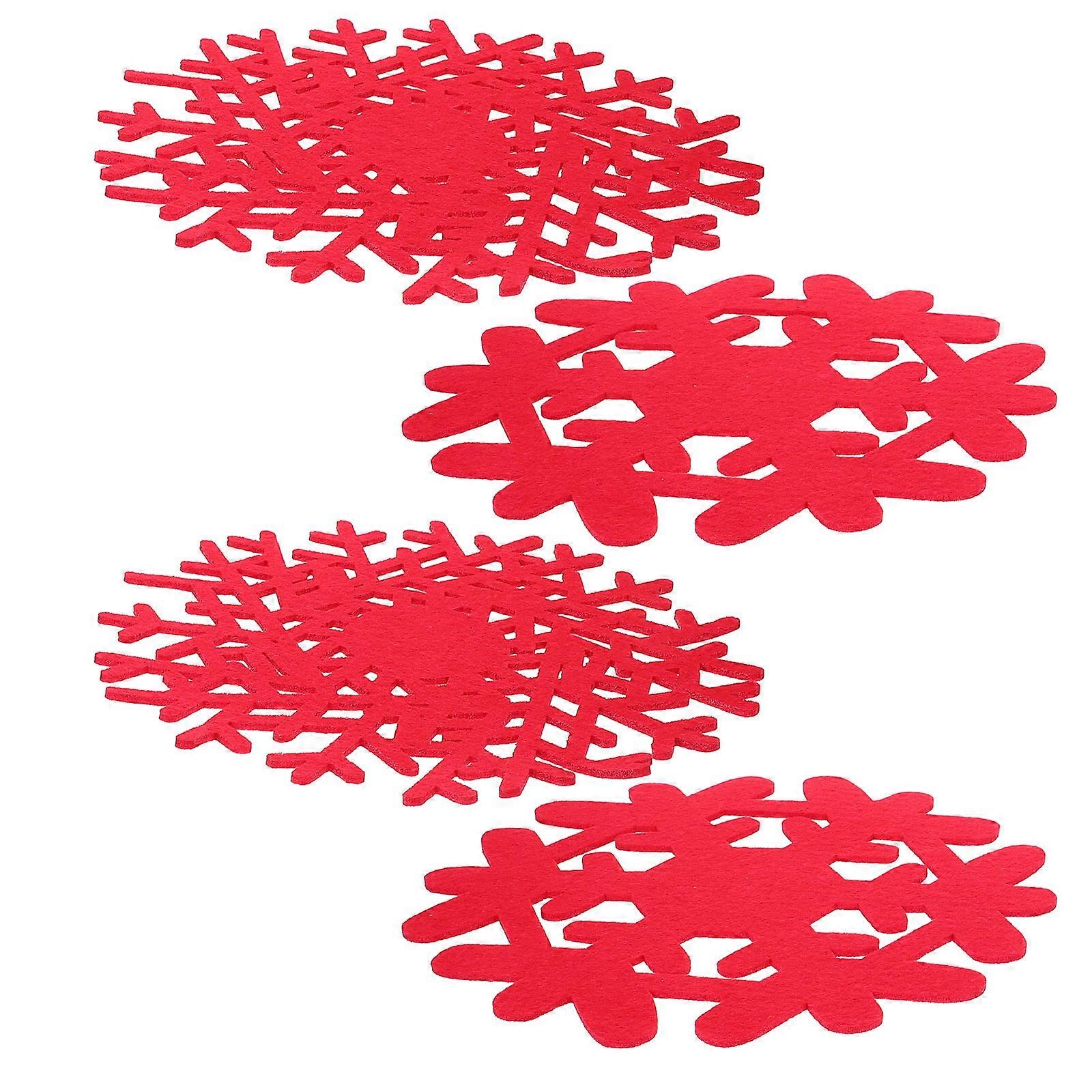 Drinks Coasters Snowflake Shaped Placemat Heat Insulation Non-Slip Red 4Pcs For Office Use
