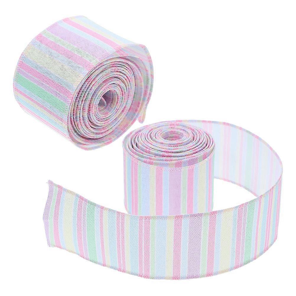 2 Rolls 5cm Wide Easter Fabric Ribbon Wired Edge Spring Ribbon Soft Polyester for Gift Wrapping DIY Bows Crafting