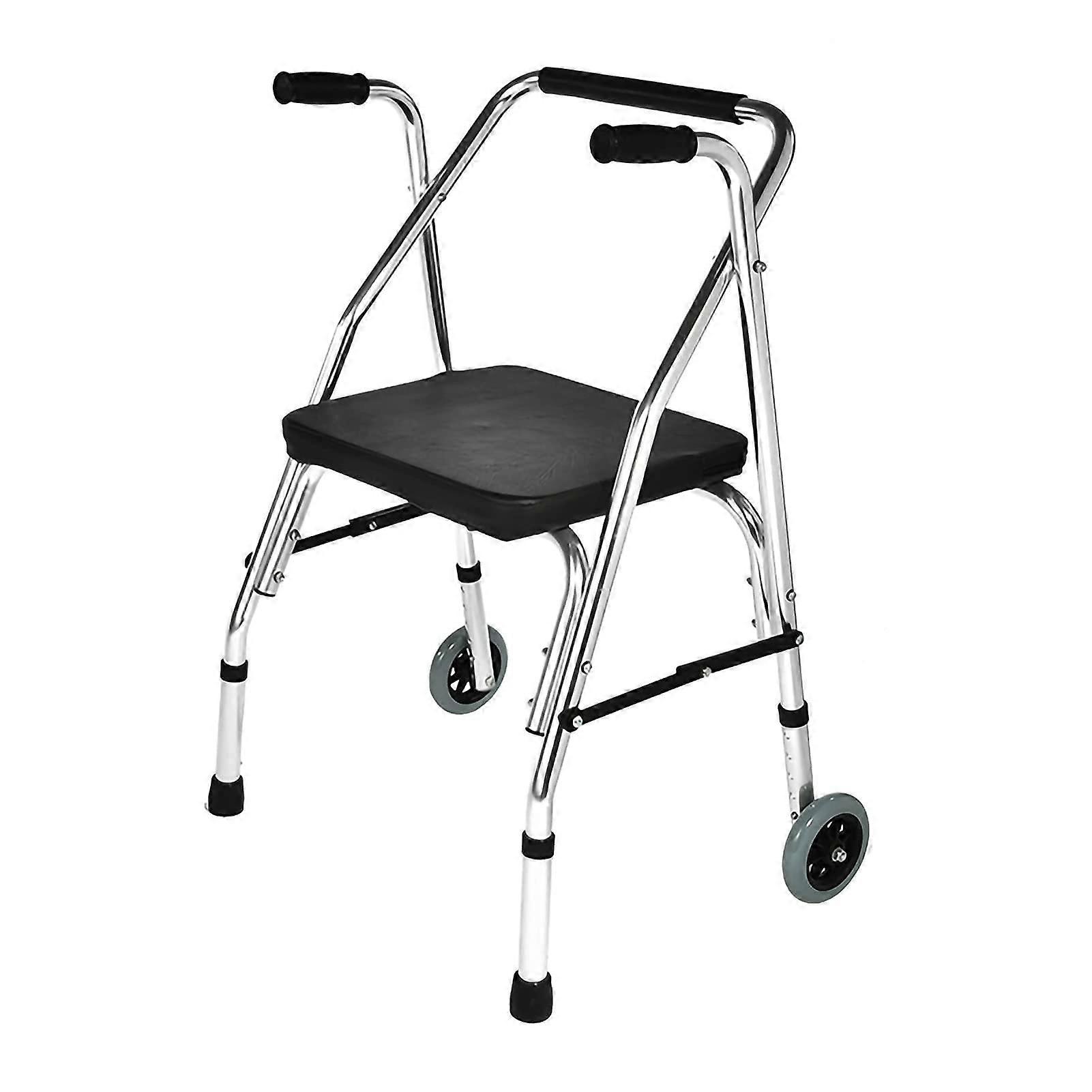 Folding Upright Walker with Armrests and Cushioned Seat for Seniors, 2-Wheel Mobility Aid
