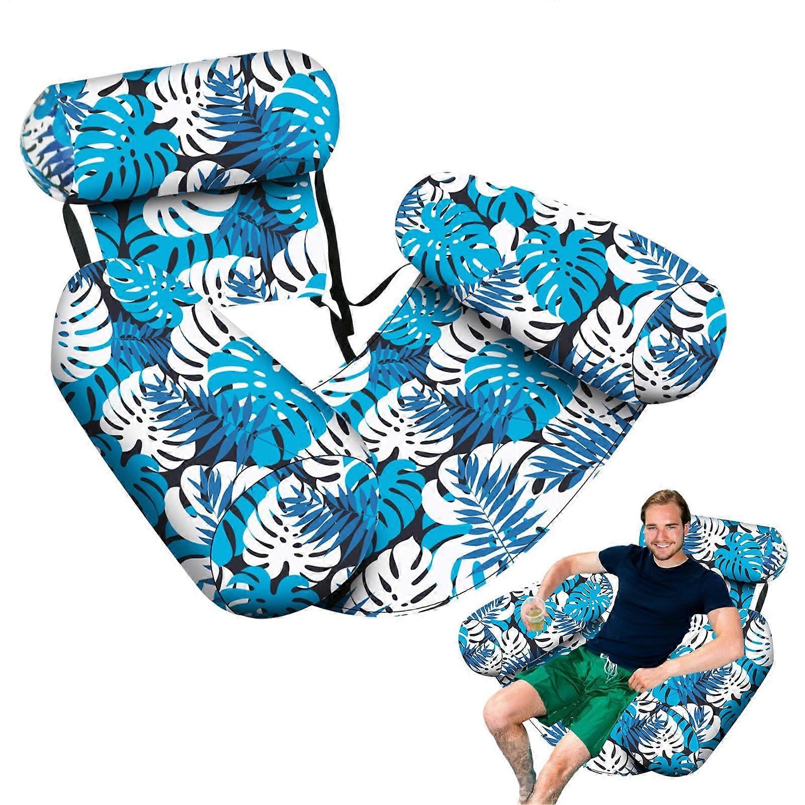 Inflatable Swimming Island With Backrest Blue Pool Float Floating Hammock Lounge Outdoor Summer Toy For Beach Party