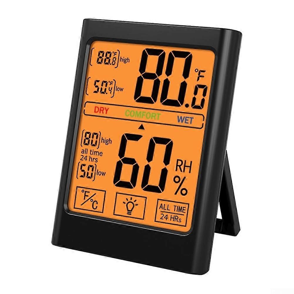 Digital Thermometer-Hygrometer With Touchscreen Indoor Temperature And Humidity Monitor Black