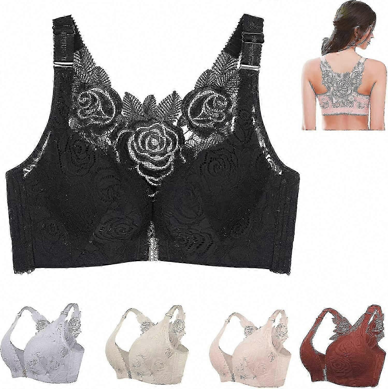 Floral Secrets Comfort Rose BH - Plus Size Front Closure Push Up Wire-Free Seamless BH for kvinner
