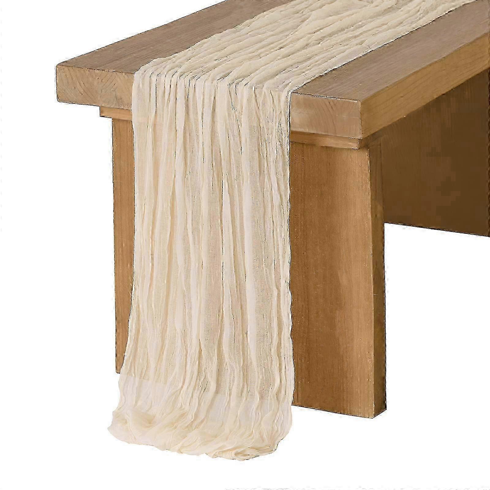 Extra Long Semi-Sheer Cream Wedding Table Runner for Boho Party Decor 14Ft