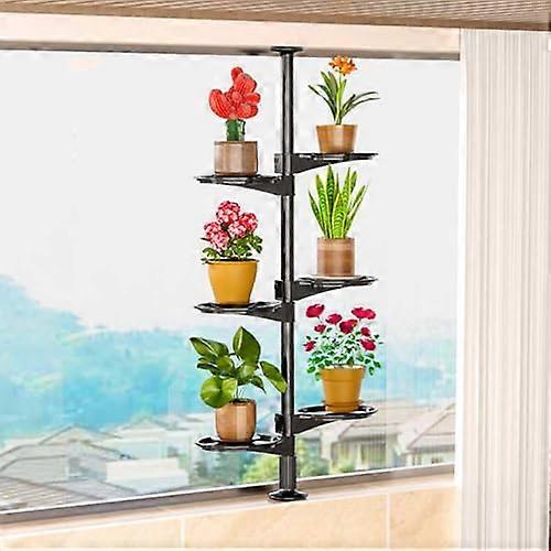 Multilayer Metal Plant Display Stand With Bucket, 6Tier Indoor Flower Holder, SpaceSaving Planter Rack, Dark