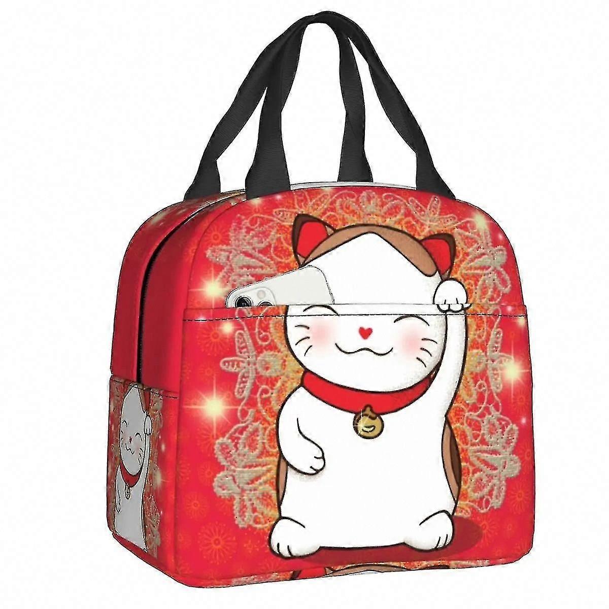 Aranyos Maneki Neko szigetelt ebédtáska nőknek japán szerencsés macska termikus hűtő bento doboz kemping utazás