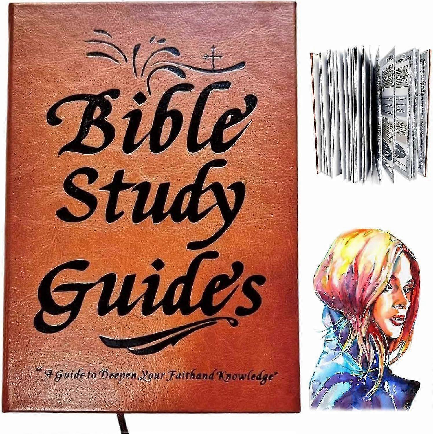 66-Page Bible Study Guide Comprehensive Scripture Study Tool, Daily Devotional Journal in a Year Study Long Plan, PU Leather Cover Daily Scripture Quo