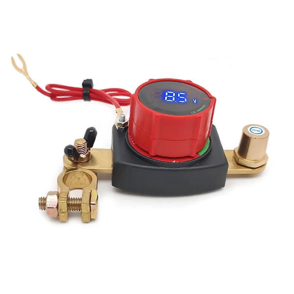Top Post Battery Disconnect Switch with Voltmeter, 5-80V Master Isolator Kill-Switch Kit - Car Battery Disconnect Switch
