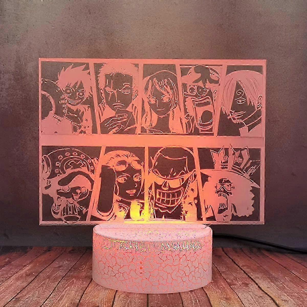 One Piece Luffy 3D Illusion Night Light Lamp Smart Touch, RGB Effect USB Cable Powered Creative 3D Japanese Anime Lamp