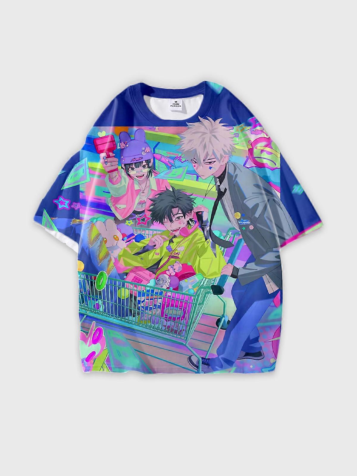 T-Shirt Round Neck, Loose Short Sleeve Link Click Graphic Tee, Unisex Summer Casual Top W1525