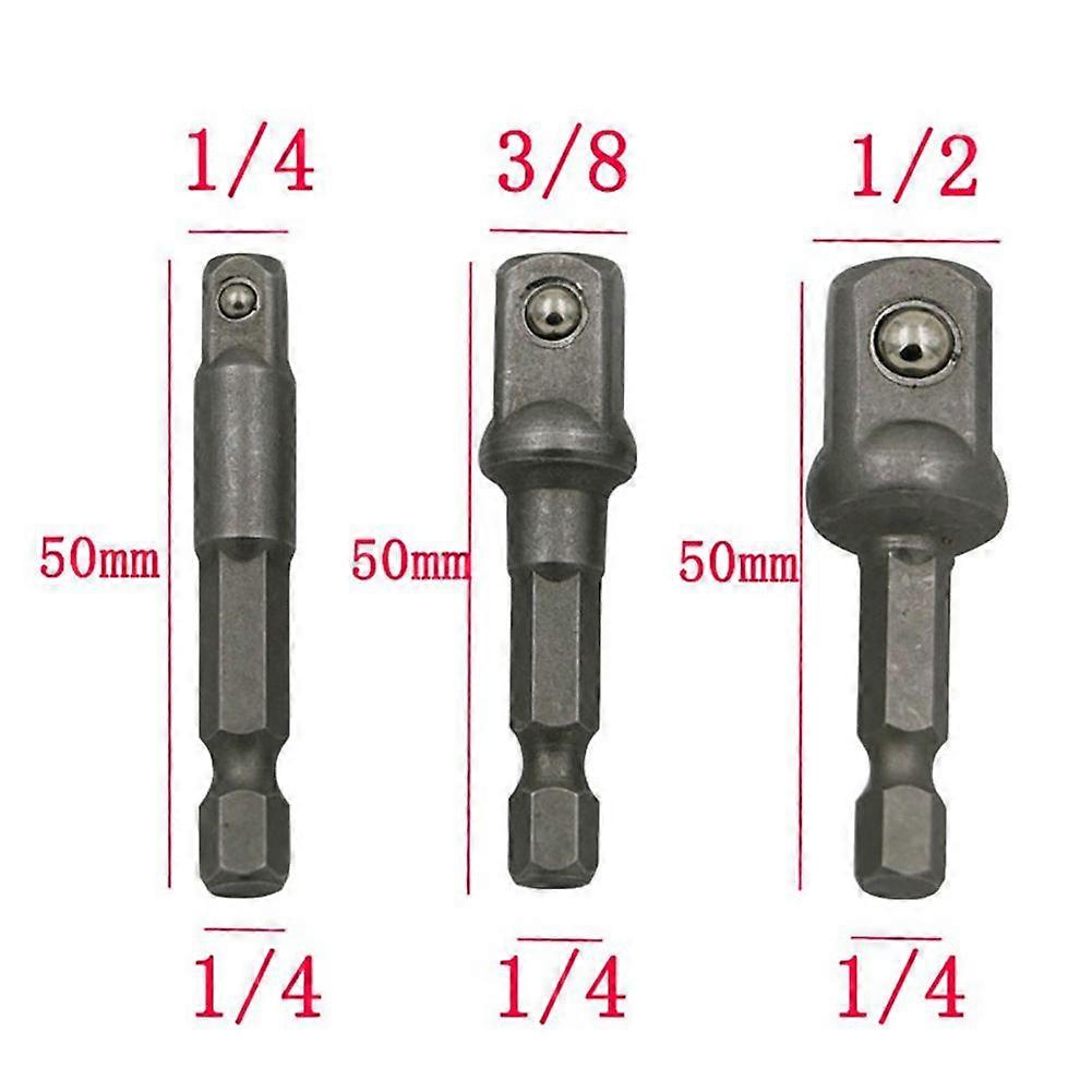 3Pcs/Set Chrome Vanadium Steel Socket Adapter Hex Shank 1/4in 3/8in 1/2in Extension Drill Bits Bar Hex Bit Set
