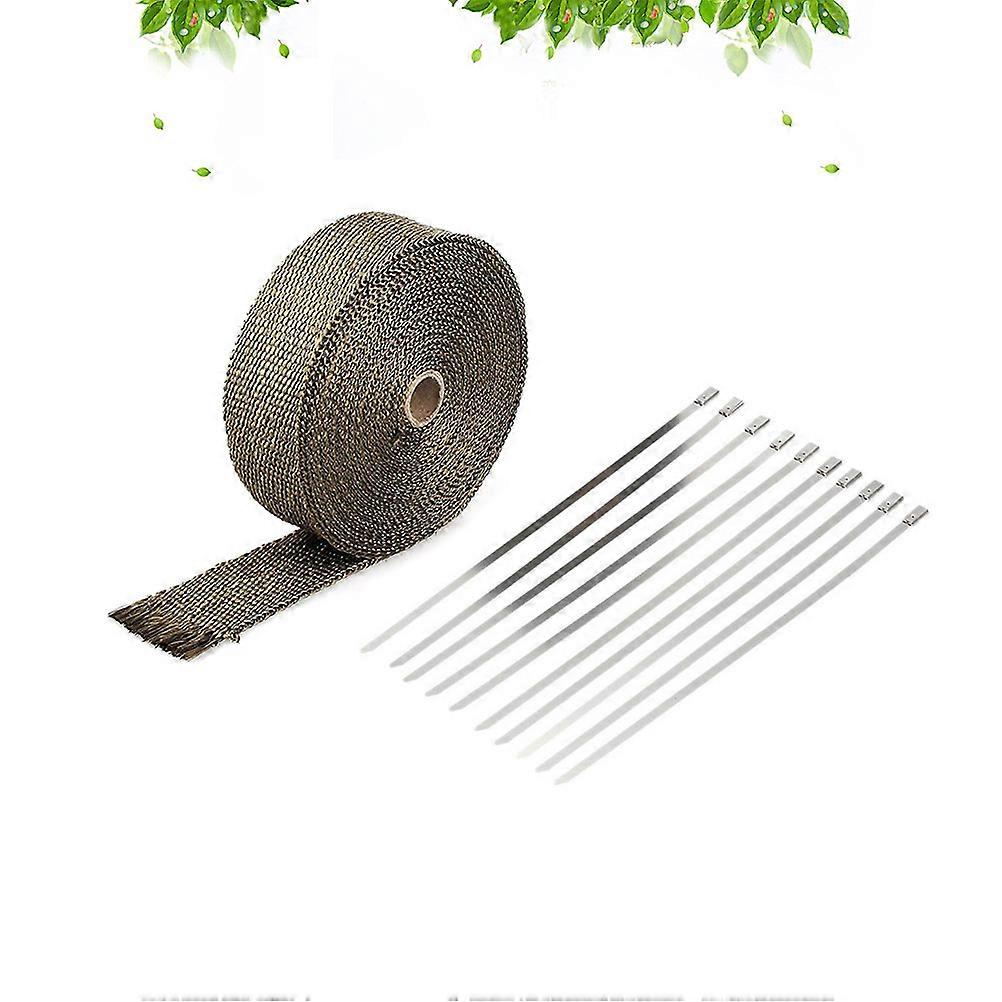 Motorcycle Exhaust Heat Wrap Titanium 10M With 10Pcs 30Cm Ties For Automotive Use Offering Burn Protection 1Set