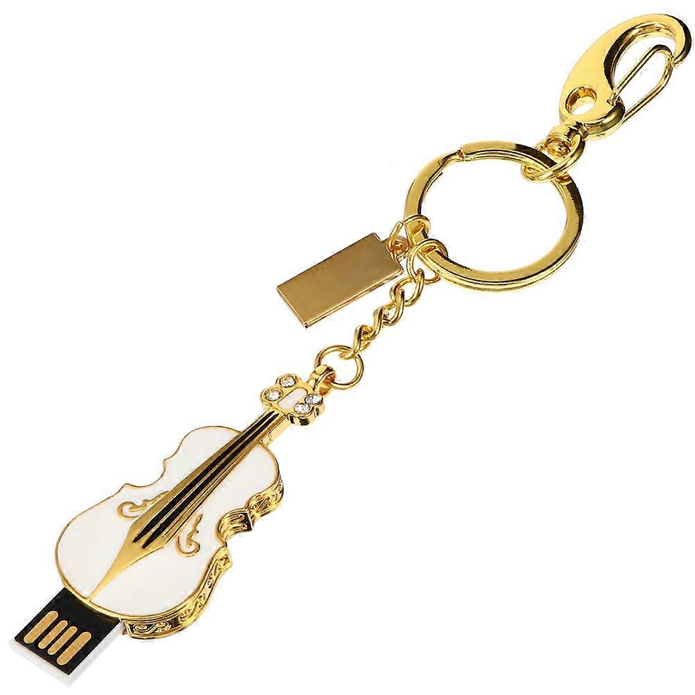 U Disk 64GB Violin Shape USB Flash Drive for Computer Use White Metal