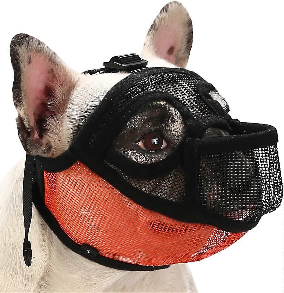 Dog Muzzle, Short Snout Dog Muzzle for English Bulldog, Mesh Dog Muzzle with Tongue Out Design, Flat Face Dog Muzzle for Biting Chewing Grooming