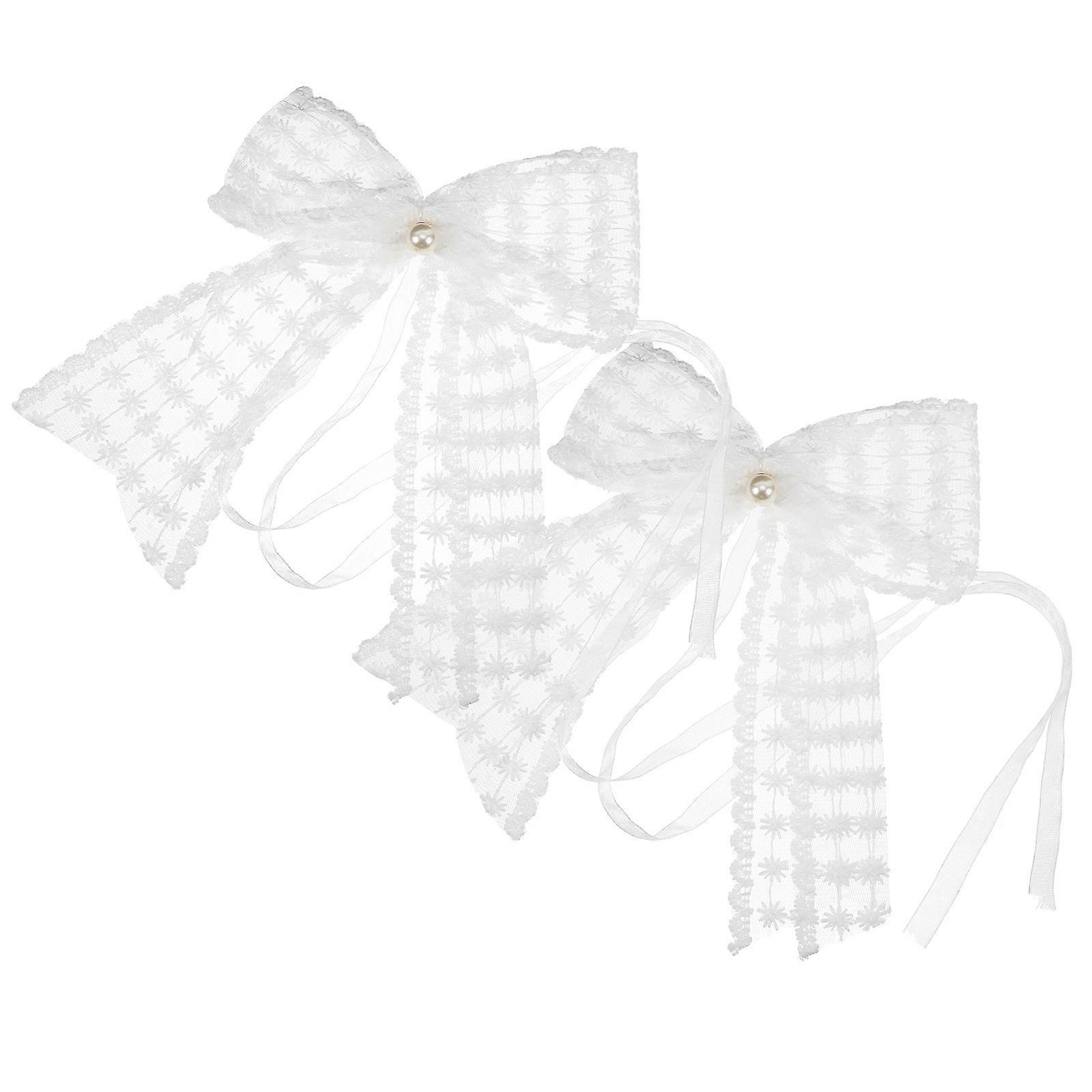 2Pcs White Lace Butterfly Knot Bows for Party Decoration and Crafts