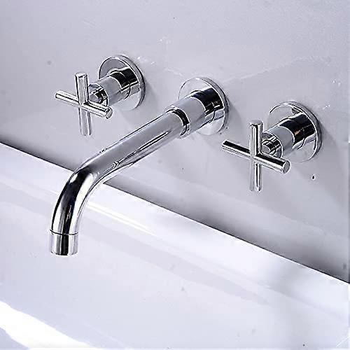 Faucets Quality Brushed Gold Solid Brass Basin Faucet Matte Wall Mounted Concealed 3Hole Hot Cold Mixer