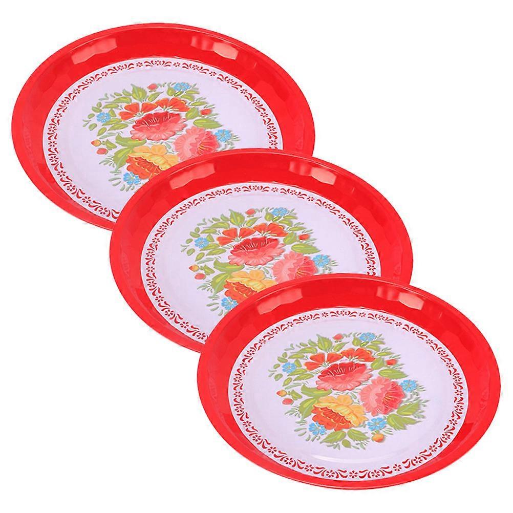 Serving Platters Entertaining Dessert Serving Tray Chinese Style Red Enamel 3Pcs
