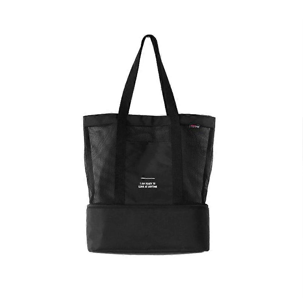 Double Layer Picnic Tote Bag Black Mesh Beach Bag for Keeping 2Pcs