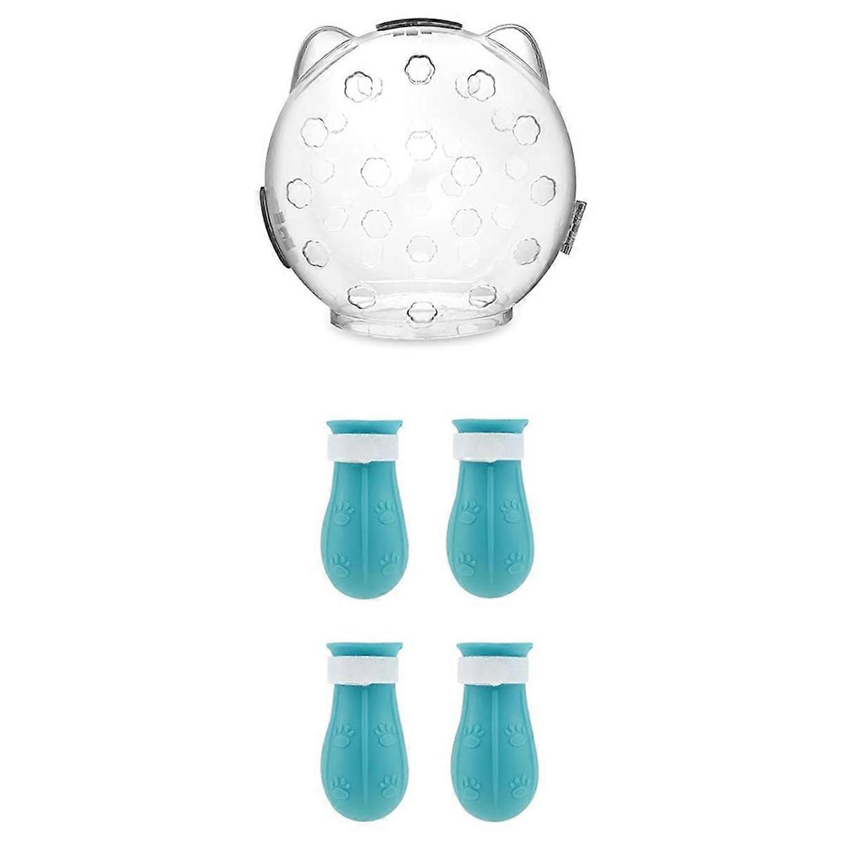 Cat Muzzle for Grooming, Breathable Cat Muzzle Helmet,  parent Hood, Anti-Bite Helmet with 4 Silicone Shoes