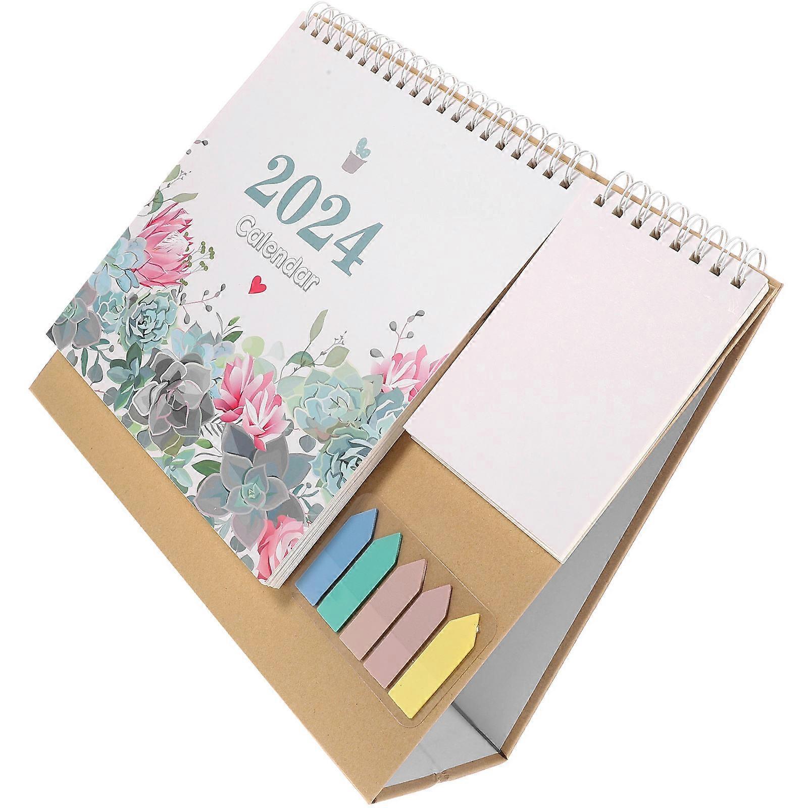 Daily Use Mini Calendar Rectangular Classic Design Standing Note-Taking Scheduling Planning 25x18.8cm Beige Paper 1Pack