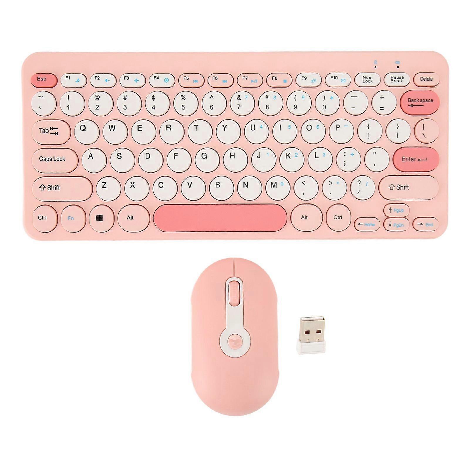 Wireless Keyboard Mouse Set Stylish Slim Round Keycaps Mute Ergonomic 2.4G Keyboard Mouse Combo for Desktop PC Computer Pink