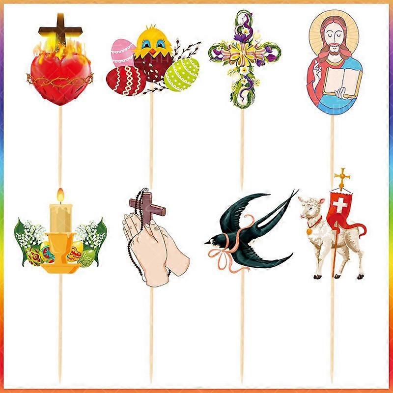 New Easter decoration pull flower set He is risen Easter pull flag cake card 8 pcs small card, Y-00198-4