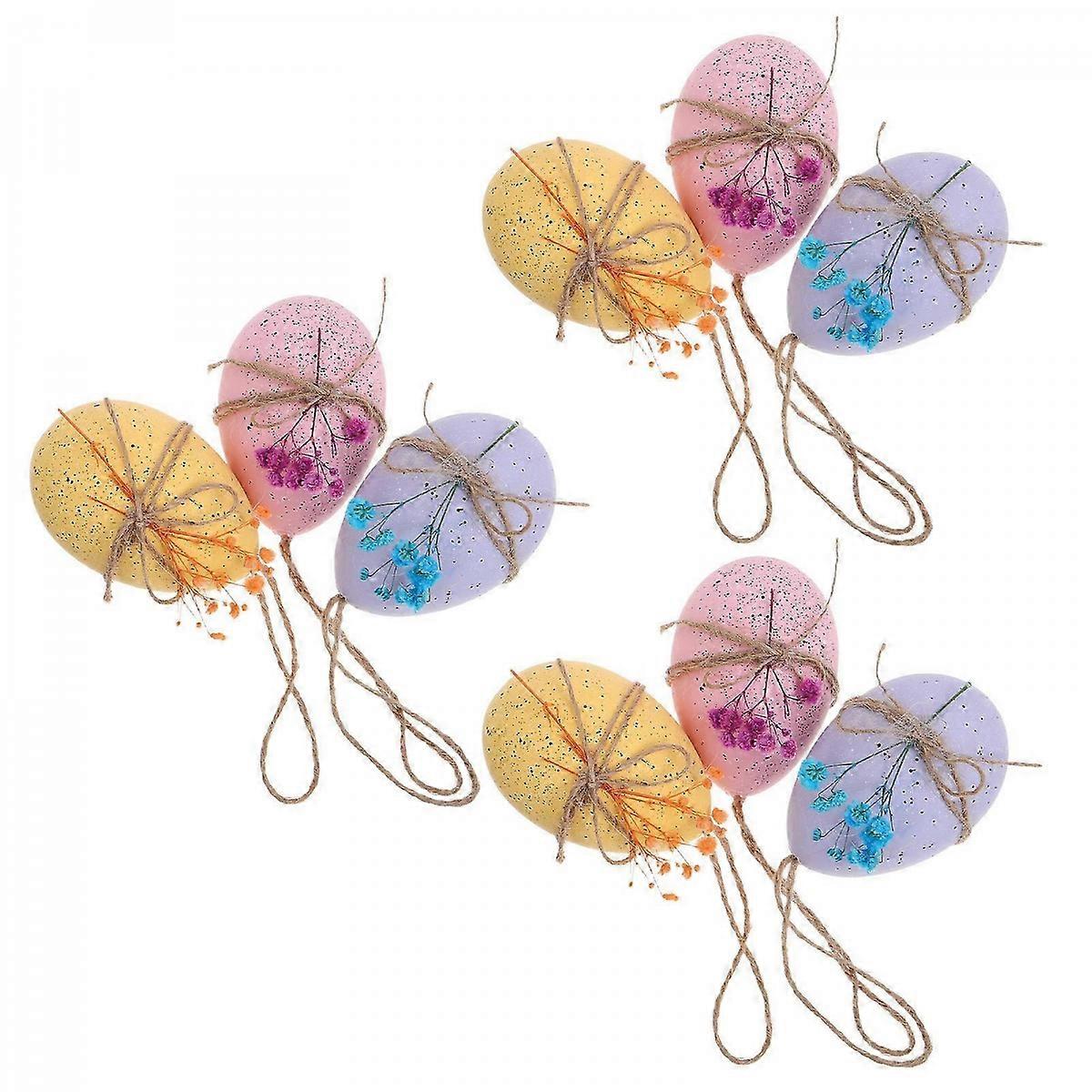 Easter Eggs Decor Plastic Easter Egg Hanging Ornament Easter Celebration Family 9Pcs