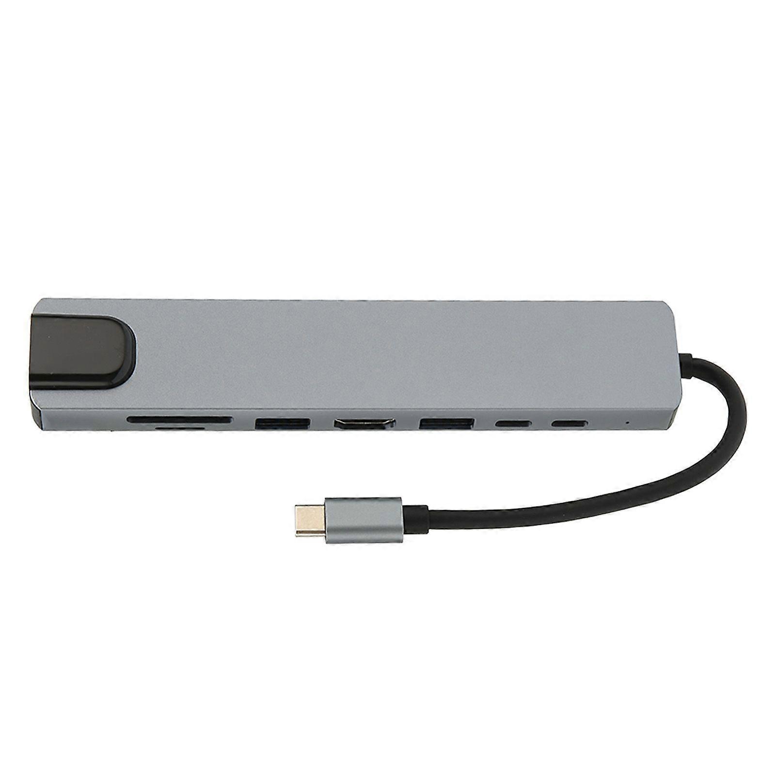 8 in 1 Docking Station Type C to PD USB C USB3.0 USB2.0 Storage Card Memory Card HD Multimedia Interface RJ45 Dock Grey