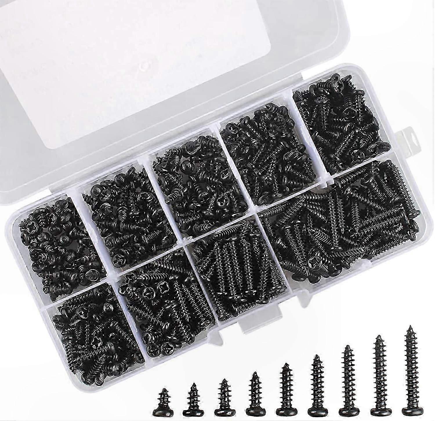 Stainless Steel Self-Tapping Screws, Black M3 Thread, 450-Pack