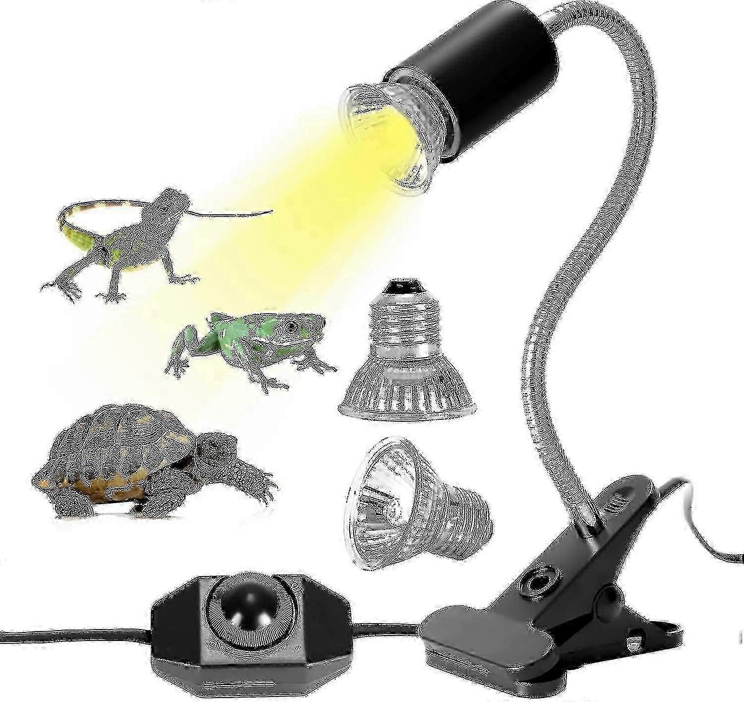 Tortoise Heat Lamp Kit with 2 UVA UVB Bulbs 25W 50W, 360° Rotation for Reptiles, Lizards, Snakes, Chameleons