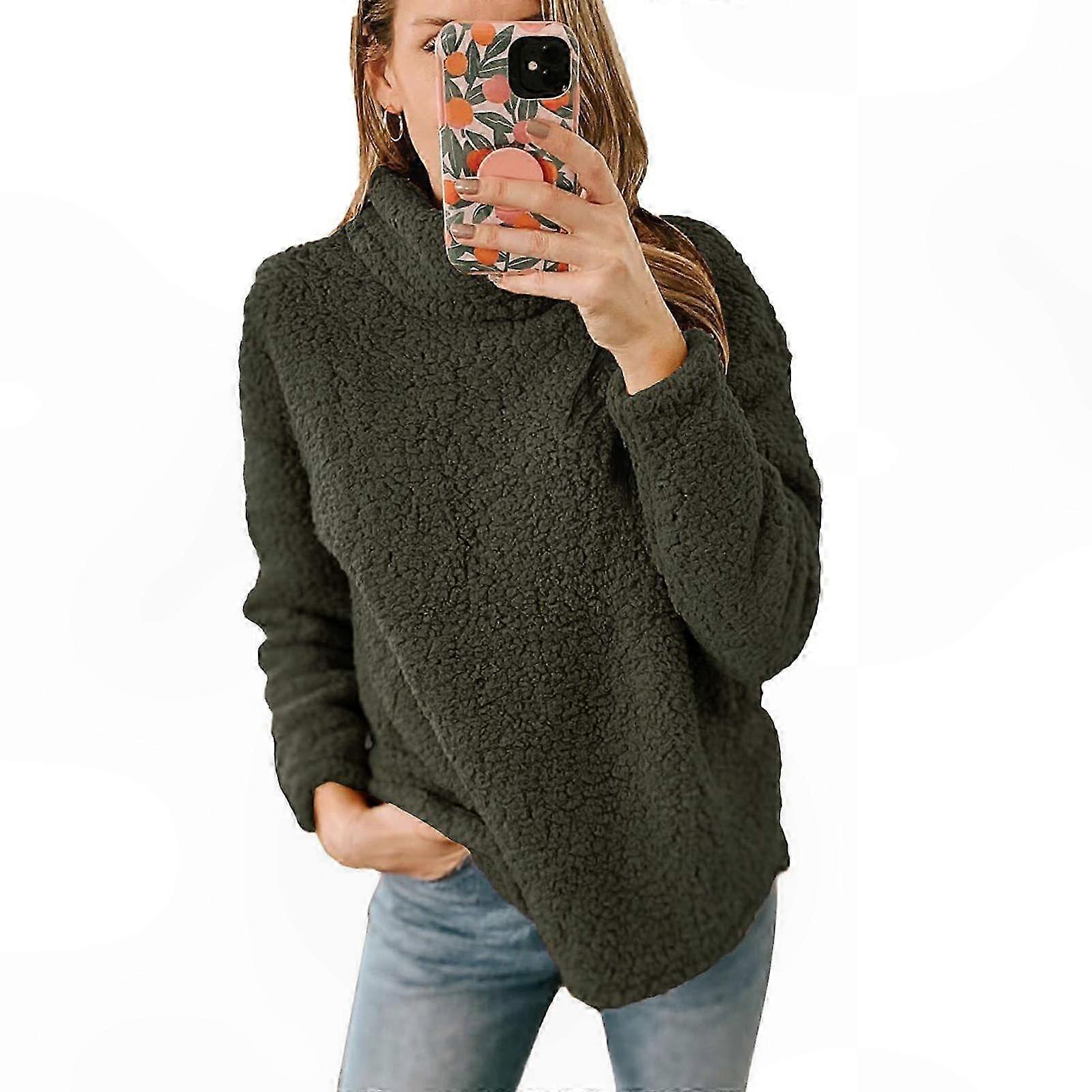 Women's Long Sleeve Turtleneck Pullover, Plush Loose Fit Sweatshirt for Spring and Autumn, Light Grey 5XL