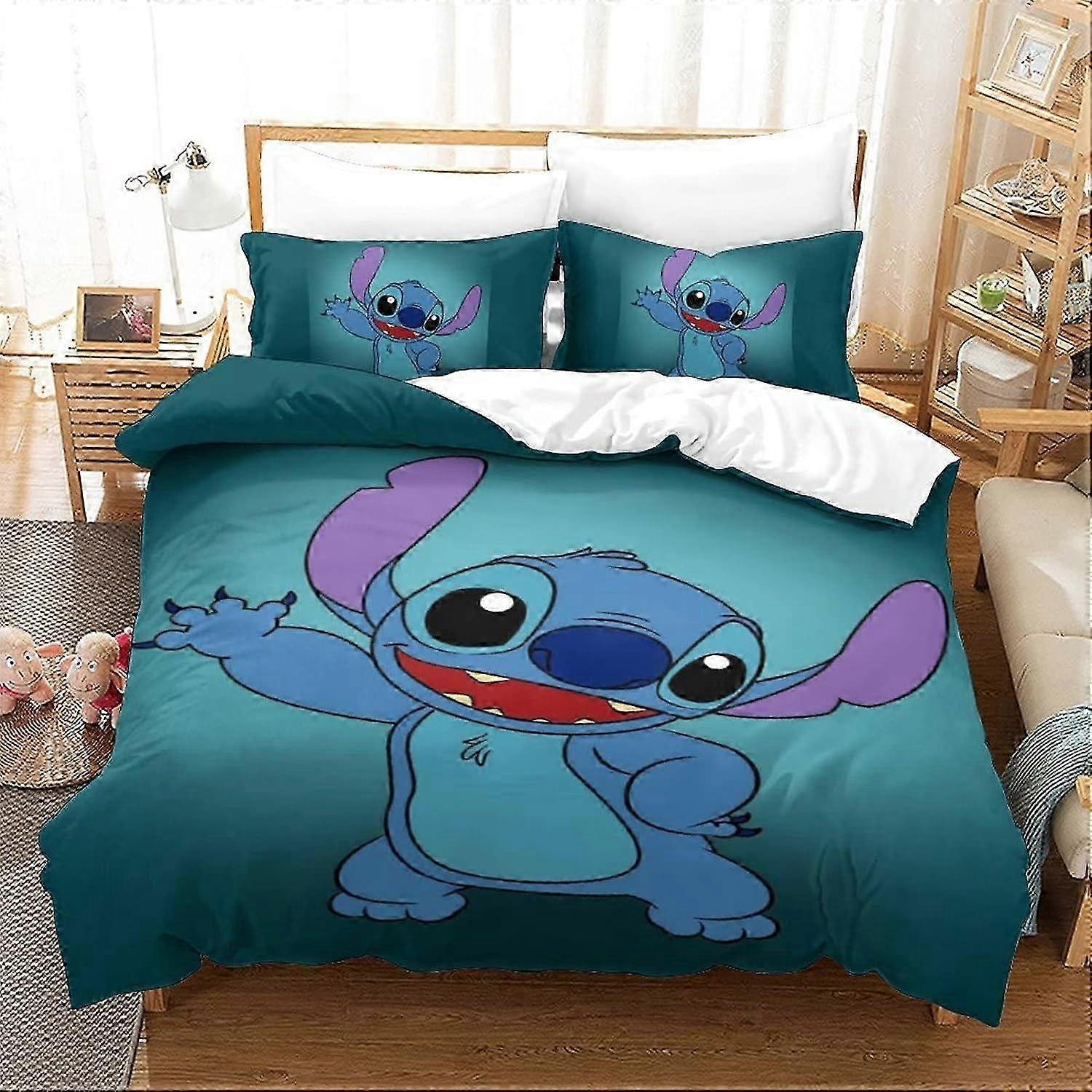 Stitch Bedding Set Animated Characters and Pillowcases - Lilo & Stitch Print - Microfiber - Duvet Cover for Teenagers Singlex 135*200 CM 25-