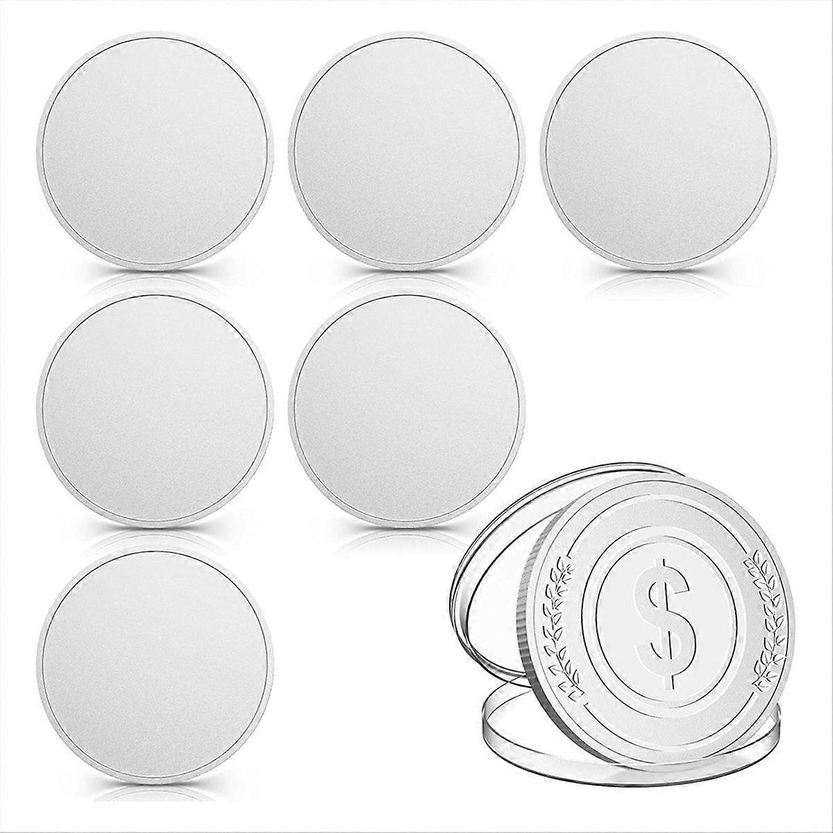6Pcs Blank Challenge Coins, Laser Engraved Patterns Silver
