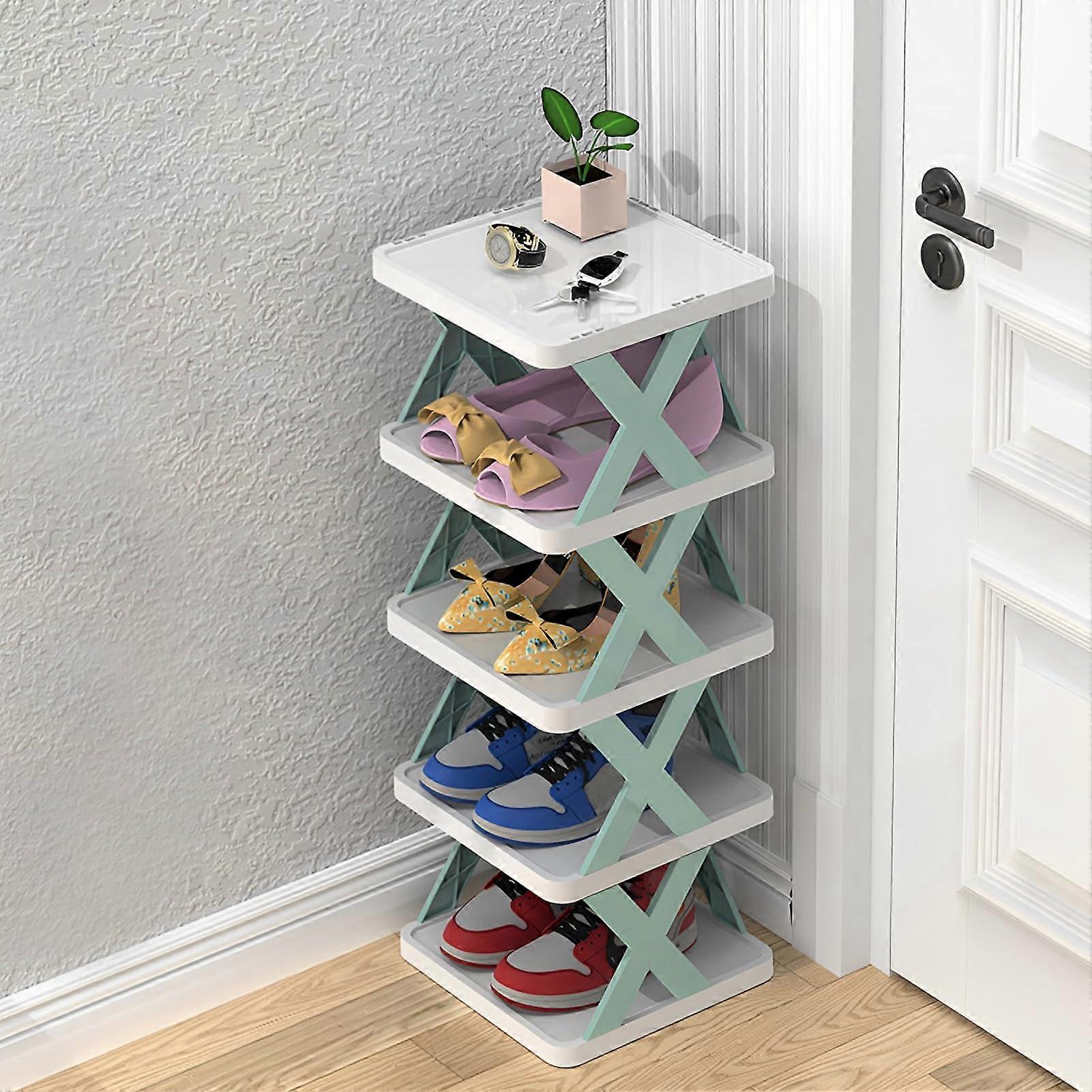 5Tier Foldable Shoe Rack Slim Profile SpaceSaving Blue For Hallway Bedroom Closet