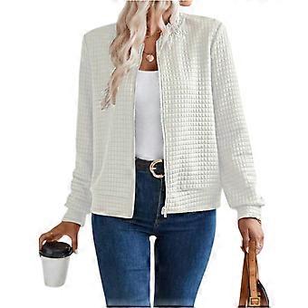 Damen-Waffel-Herbstmantel, leicht, mit Reißverschluss, süße, schmal geschnittene Winterjacke, Elfenbein, Größe M