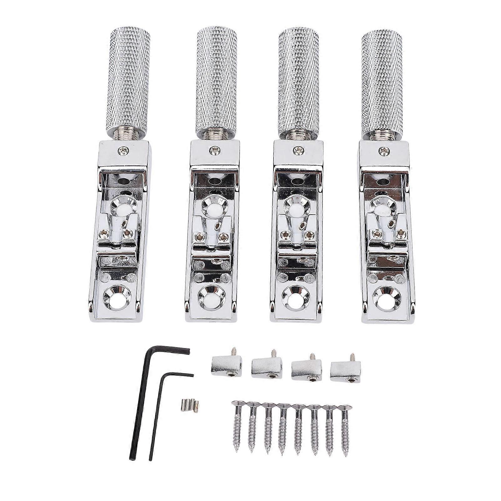 4 String Bass Bridge and Lock Split Type Headless Bass Replacement Bridge Kit Adjustable String Spacing CNC Base Silver
