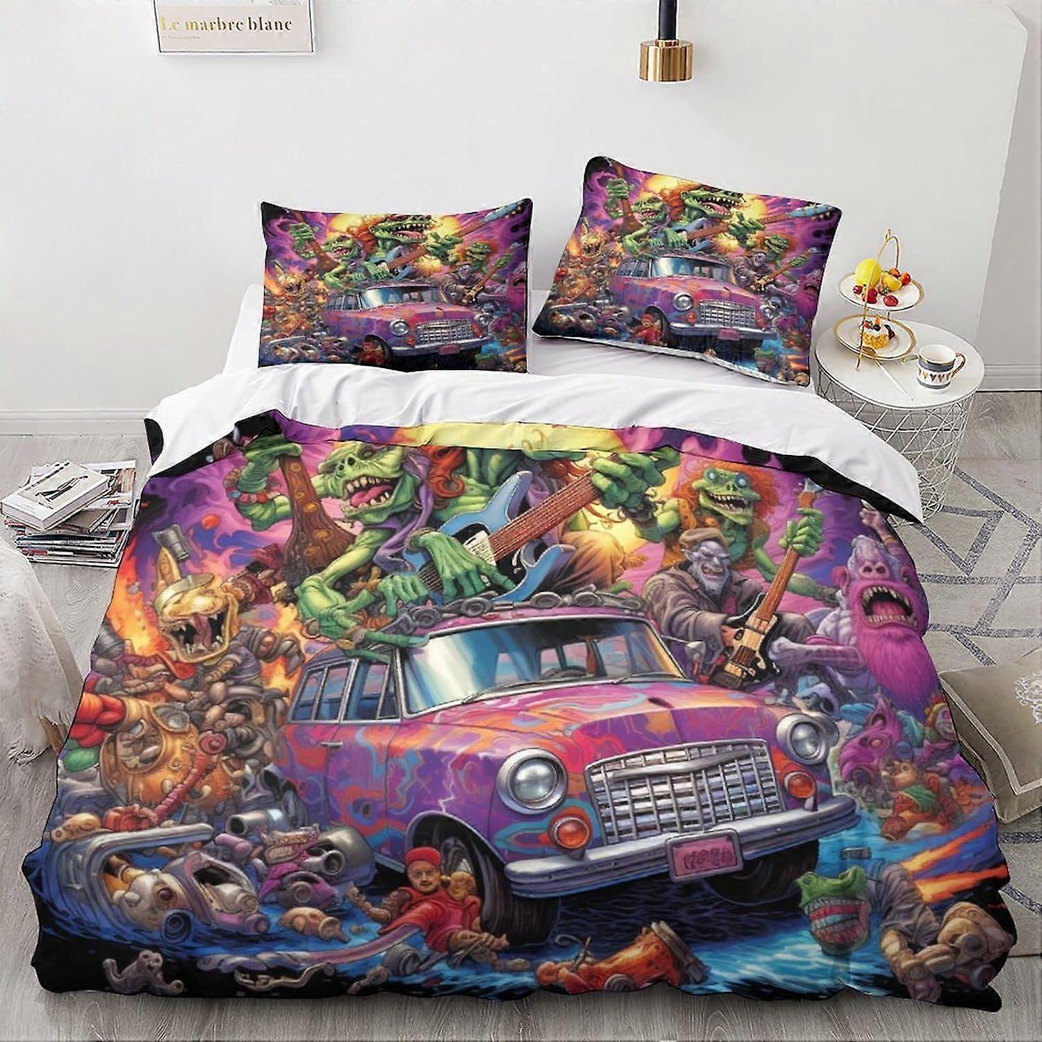 LikeEj Monster 3D الكرتون طباعة غطاء لحاف مجموعة مجموعات الفراش للسيارة خمر مع إغلاق سحاب مخفي ، ستوكات البوليستر المعزي غطاء لحاف ل نقطة الإنطلاق