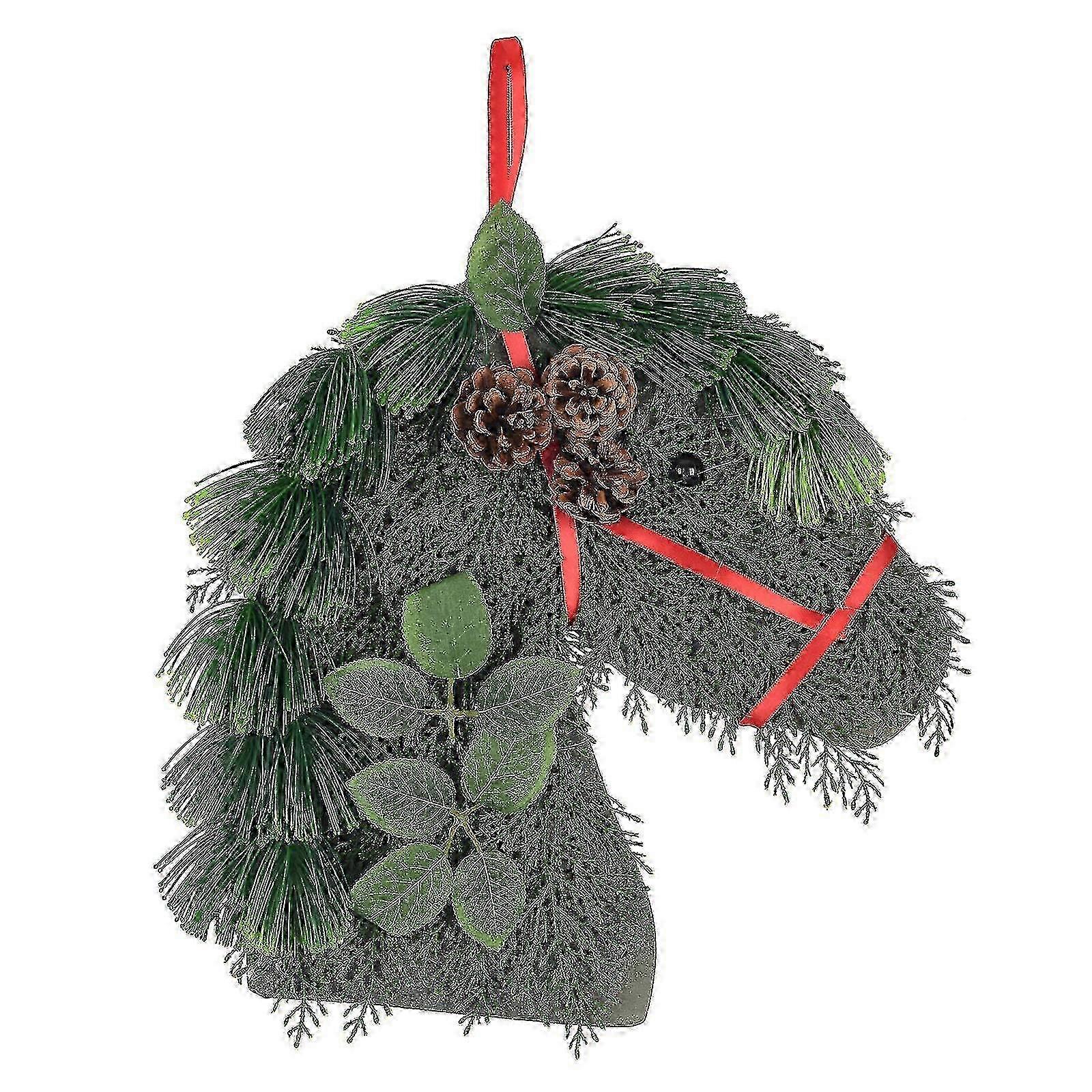 At Başı Noel Çelengi Yapay Dal Yapraklı Ön Kapı & Dış Mekan Bahçe için - Ev Dekorasyonu için Mevsimlik El Yapımı Çelenk