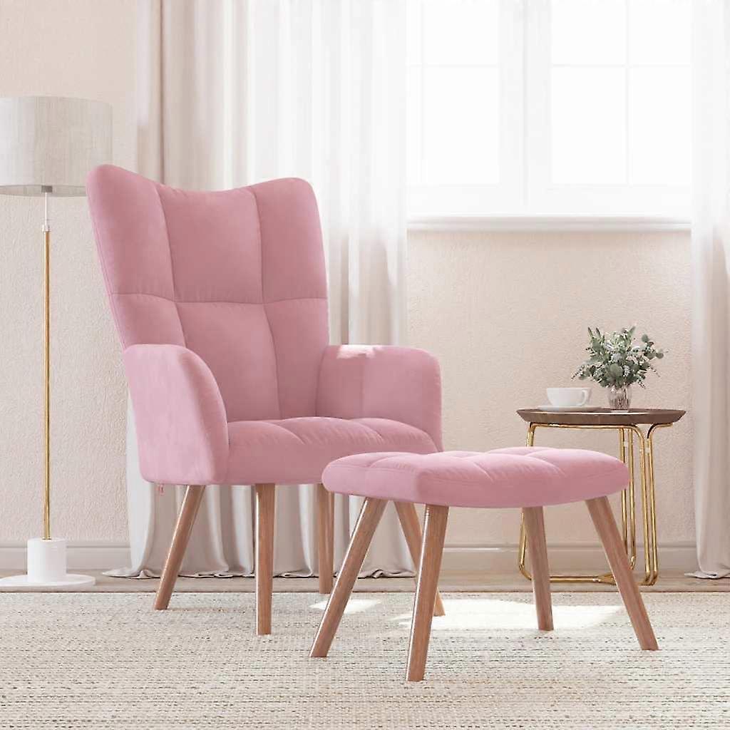 Recliner with Stool Pink Velvet
