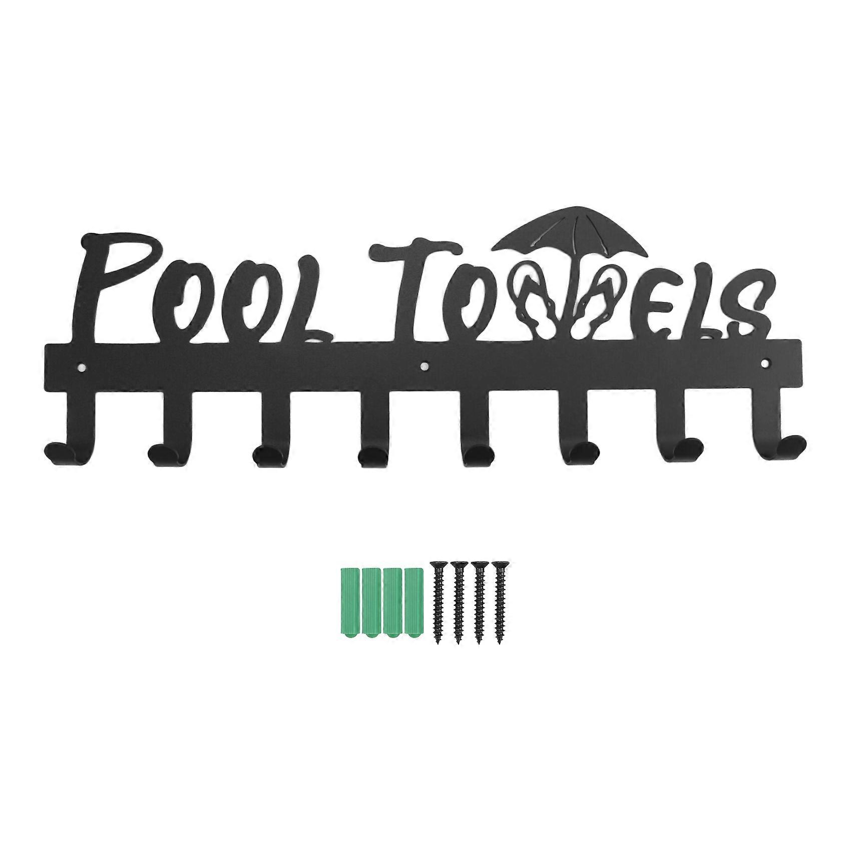 Pool Towel Rack with 8 Hooks, Towel Holder Wall Mounted