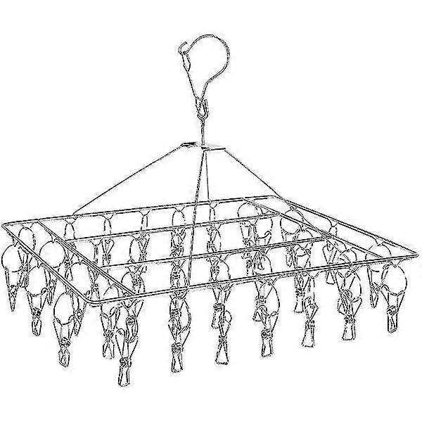 Stainless steel sock dryer with 36 clothespins, windproof rectangular small drying rack with clothespins for socks