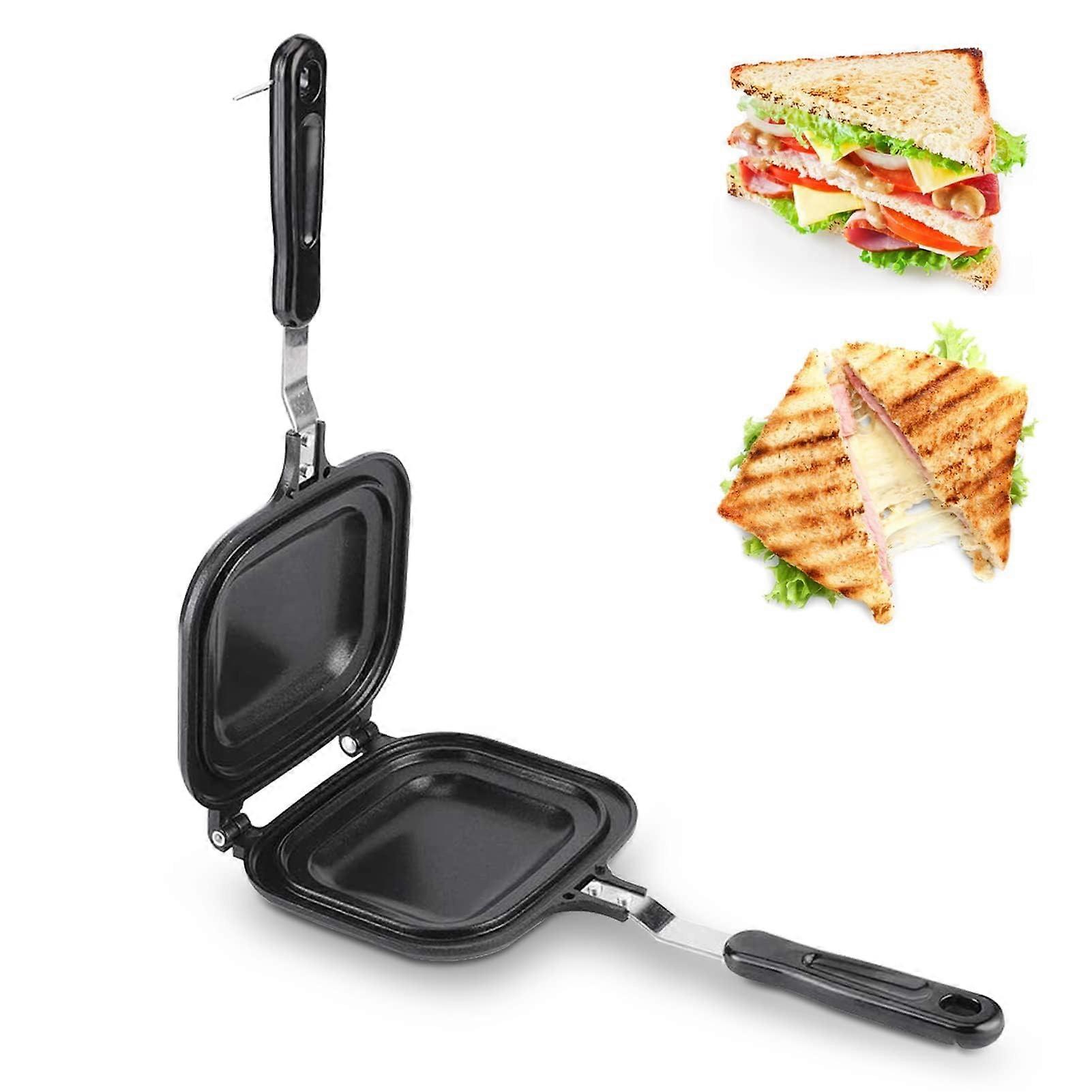 DoubleSided Sandwich Maker Nonstick Panini Press with HeatResistant Handle for Stovetop Cooking