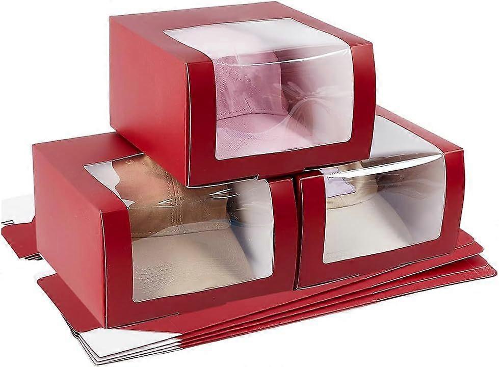 10pcs Gift Boxes with Window for Baseball Caps 7.6x7.6x4.7 inch Hat Display Case Paper Hat Organizer Box Red Hat Containter Paper Fold Box for Dad Hat