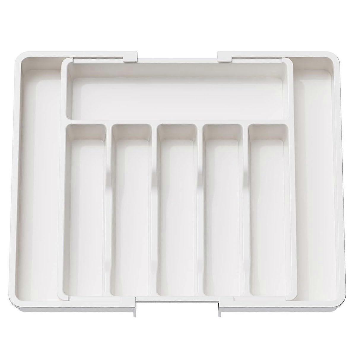 Kitchen Drawer Organizer with Expandable Adjustable Design, White Silverware Tray 14.9x13.2x2in
