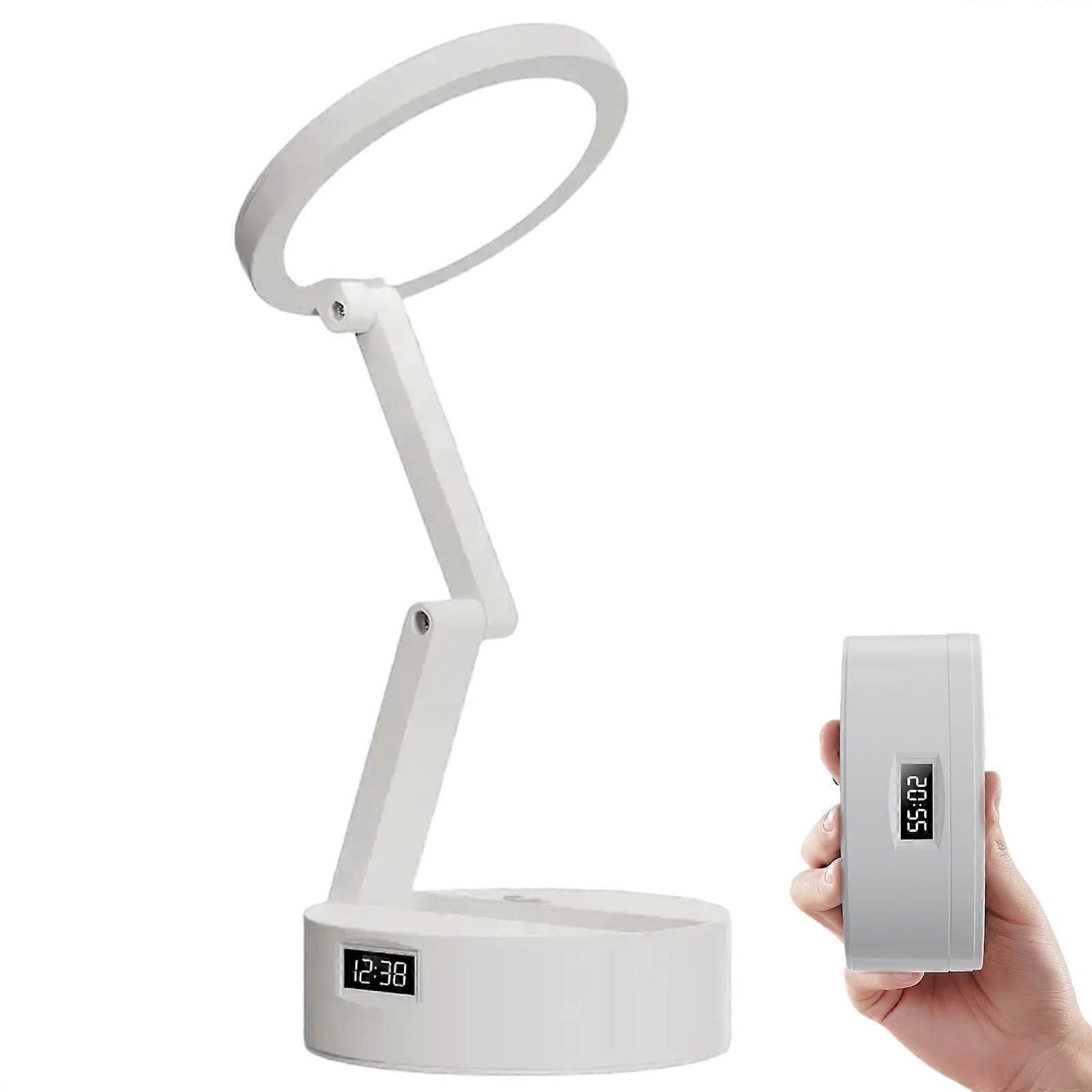 Rechargeable Desk Lamp with Touch Control, Foldable LED Clock Light, 3 Modes for Home Office
