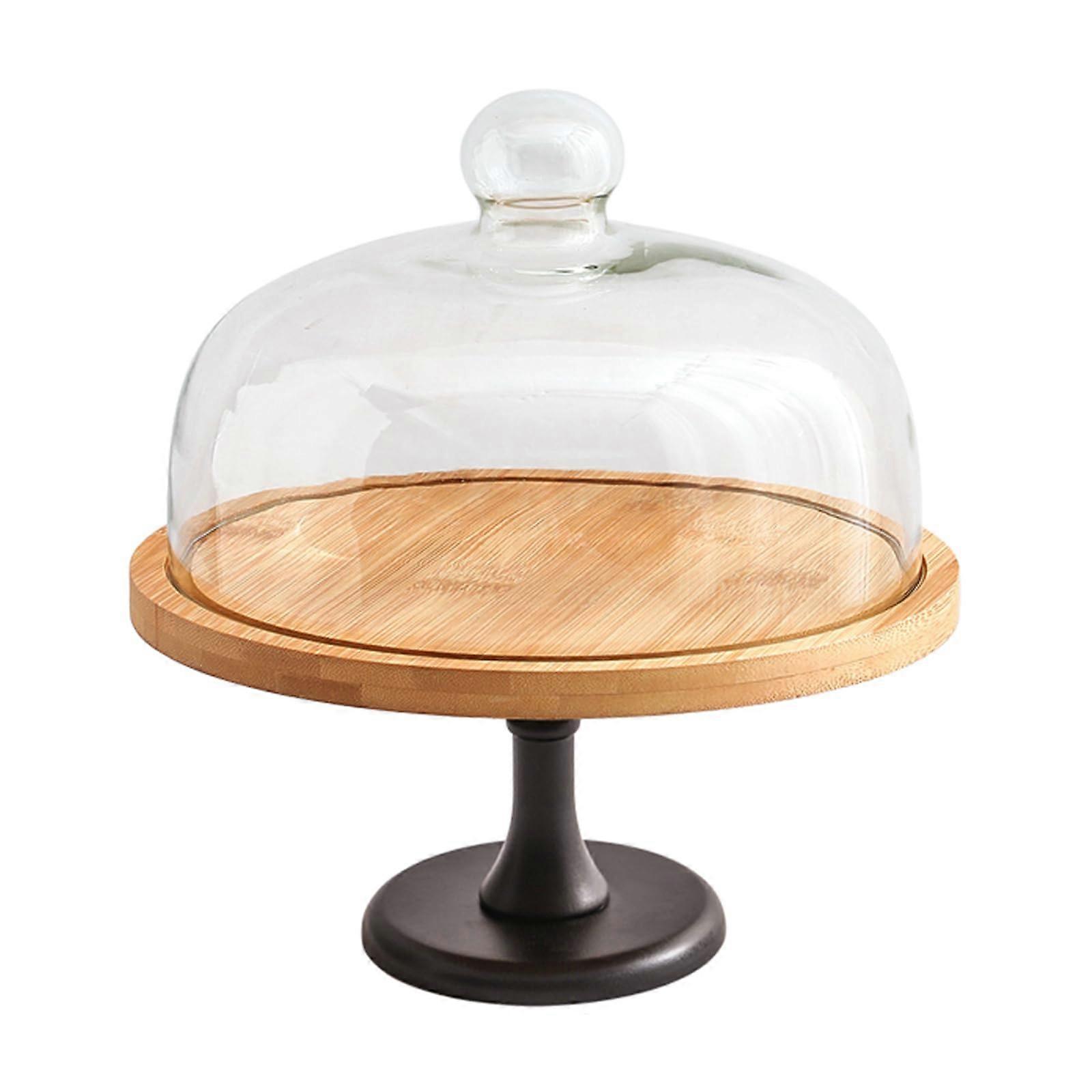 Wood Cake Stand with Lid, 360° Rotating Natural Acacia Display, 18cm for Weddings and Parties